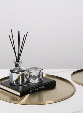 简约现代b轻奢金属收纳圆托盘样板房间酒店玄关桌面茶几水果盘摆