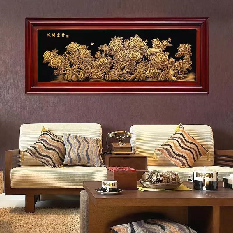 铜雕画花开富贵牡丹客厅书房挂画装饰画现代新中式大尺.寸纯铜壁图片