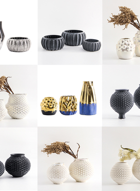 现代简约轻奢g3D打印几何陶瓷花瓶摆件家居样板间售楼部花器装饰