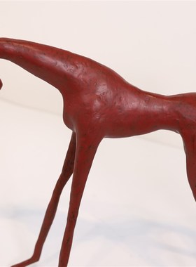 新中式简约金属抽k象镂空瘦马家居软装摆件意境红色黑色骏马工艺