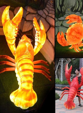 仿真发光龙虾雕塑玻璃钢螃u蟹摆件餐厅大排档烧烤门头招牌迎宾厂