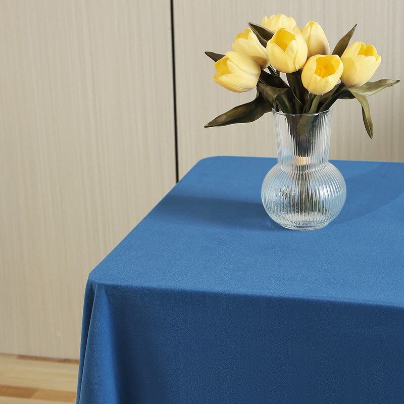 定制蓝色高级感绒布会议桌长方形办公室签到台展会印字台Y布印log