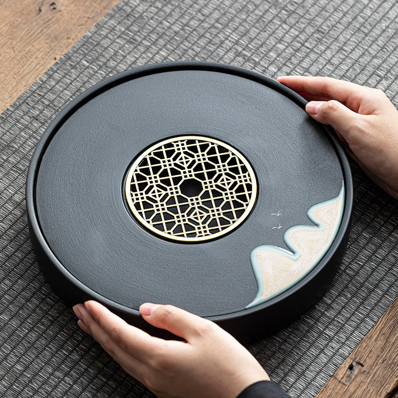 陶瓷圆形茶盘f家用大号中式干泡茶台小型托盘排蓄水功夫茶具茶海,餐饮具,茶盘,淘宝优惠券,粉丝福利购,淘宝优惠卷