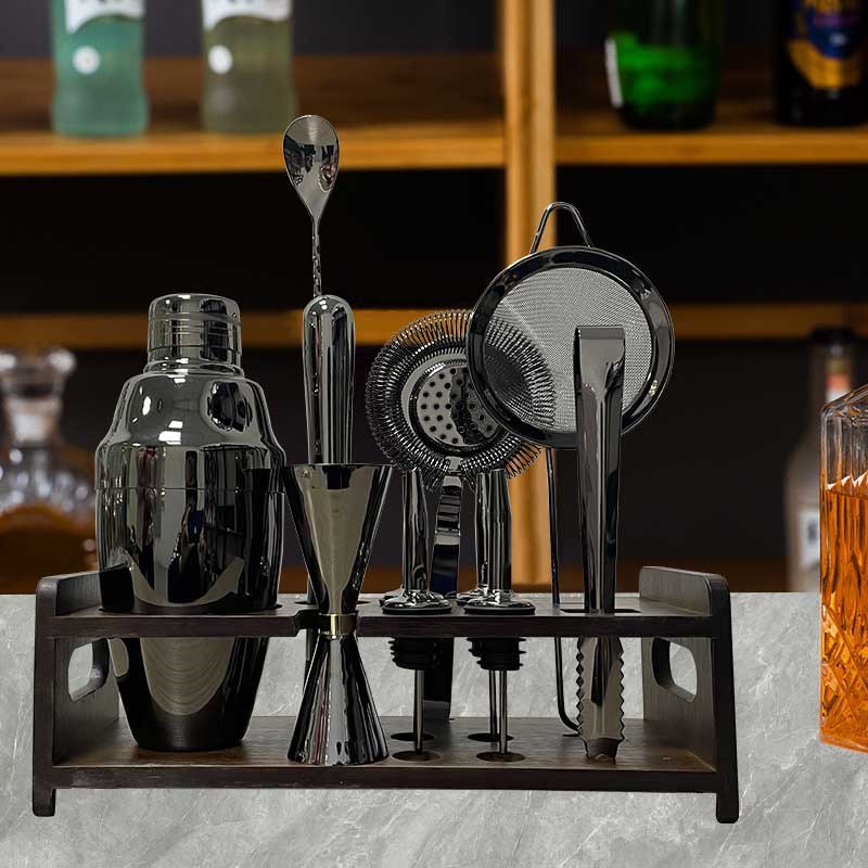 狮晟304不锈钢调酒器雪克壶日式调酒器带架子Q调酒工具调酒器套装