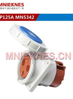 3孔125A暗装斜座 工业插座IP67 防水插头插座M 5342单相三线2P+E