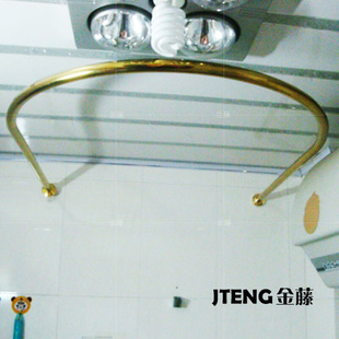 金色SUS304不锈钢L形弧形晾衣杆古铜钛金铜配件浴室浴帘杆