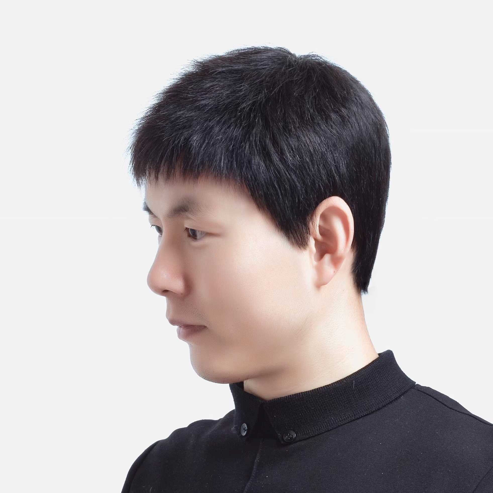 高档真发假发男头套毛寸平头递针手织头旋韩版商务中老年透气真人