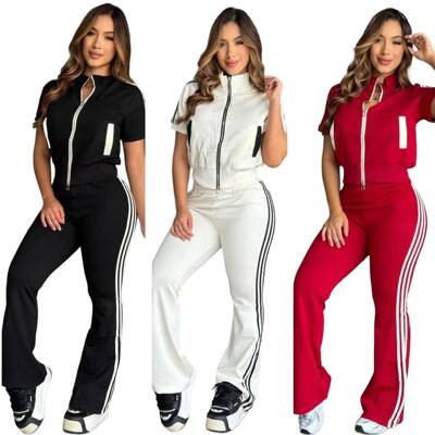 Women Patchwork Flared Butt Lifting Casual Pants Two Set