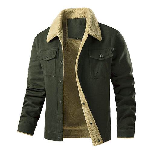Grangclad men Winter Jacket Sherpa Fleece Lined Cargo Coat