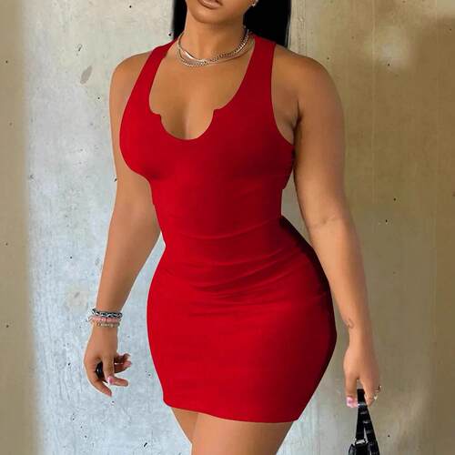 Women's Solid Notched Neck Bodycon Fit Long Dress