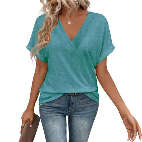 【XL-5XL】 Womens Plus Size V Neck T Shirts Short Sleeve
