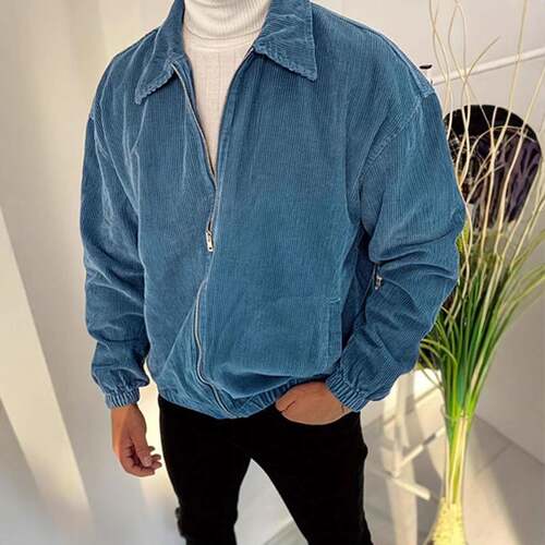 Men Pocket Zip Up Collared Jacket Regular Casual Drop