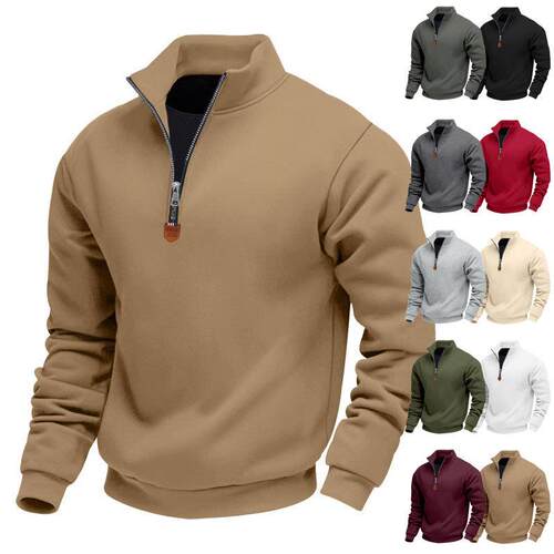 Men Color Zip Up Sweatshirt Casual Comfy Thermal Warm Sleeve