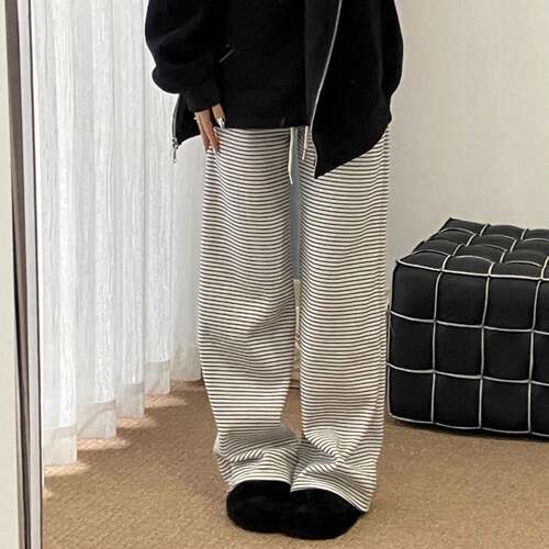Pink White Striped Sweatpants Light and Big