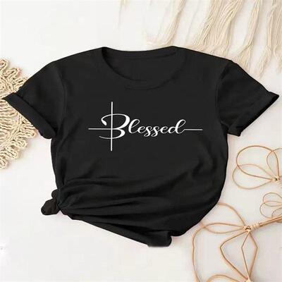 Women's Letter Print Round Neck Fitted Tee