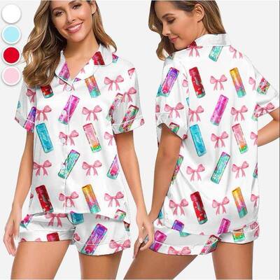 Women Owl Pattern Sleepwear Loungewear Pajama Set Sleeve