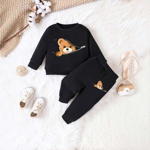 Women's Bear Print Pullover Sweatshirt, Womenswear Top