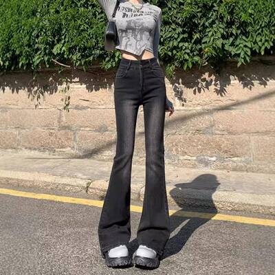 Women Y2K Aesthetic Feminine Elastic Waist Flare Pants Plain