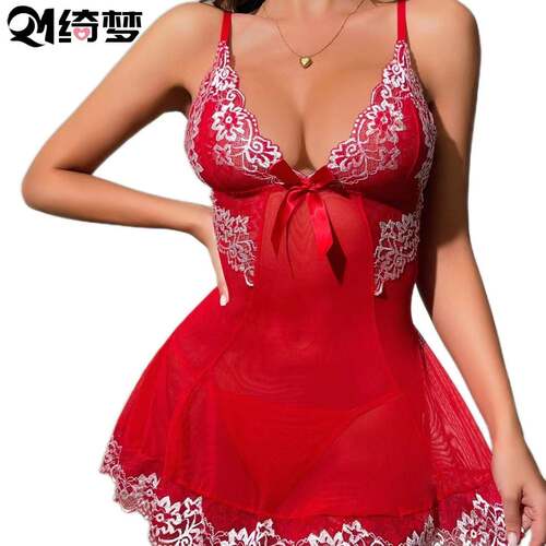 Women 2 Lace Patchwork Breathable Mesh Sleepwear Loungewear