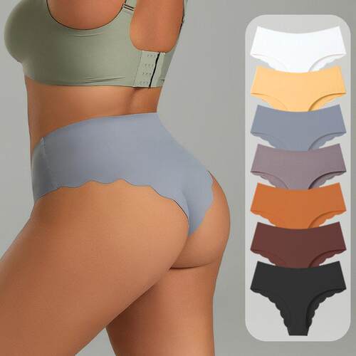Women Color Scallop Trim Thong Casual Comfy Breathable
