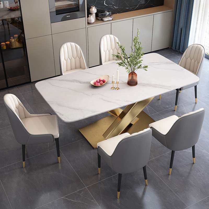 亮光高端岩板餐桌椅组合小户型现代简约家用轻奢长方形吃饭桌子