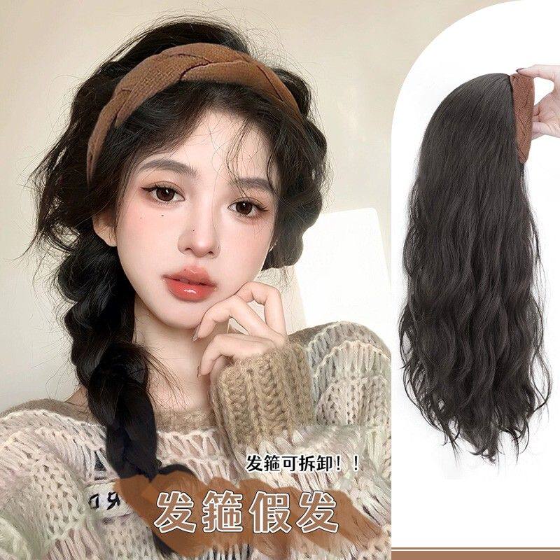 发箍假发女一体时尚自然仿真全真人发半头套式长卷发高颅顶假发片