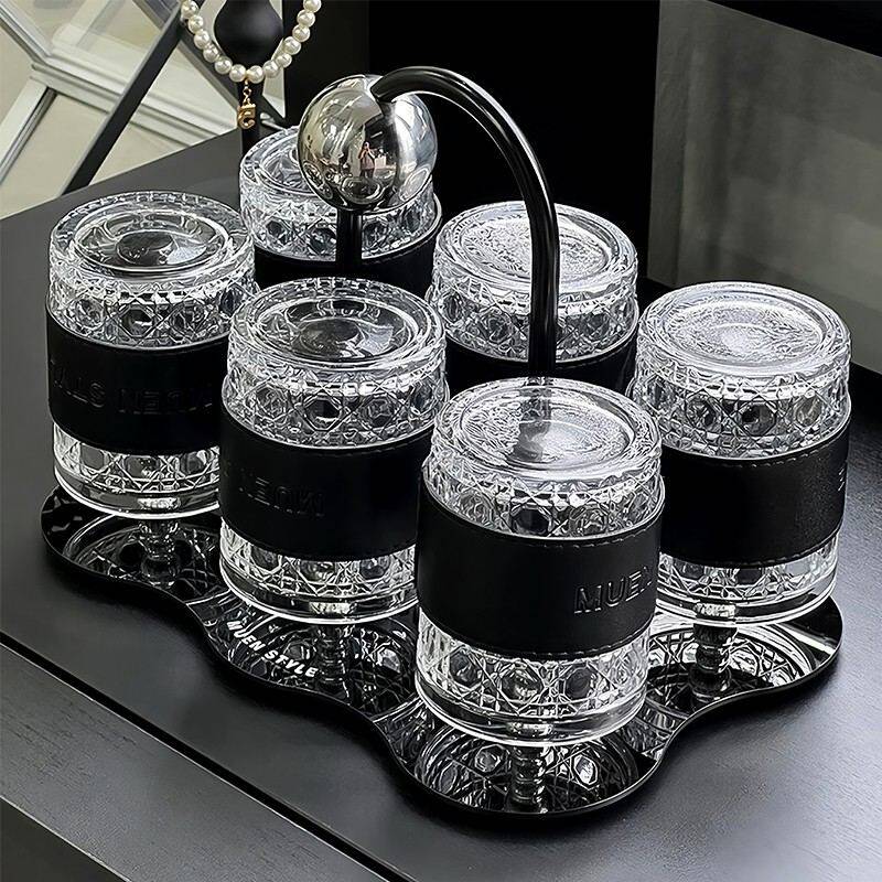 玻璃冷水杯套装凉水杯玻璃杯家用轻奢高颜值茶杯收纳架创意水杯架