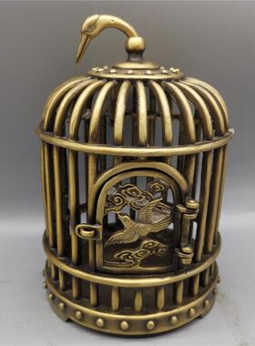 爆款黄铜鸟笼古玩做旧鸟笼子铜器摆件玩鸟博古架收藏品小鸟笼子可