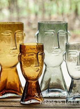 爆款皓杨网红人脸透明玻璃彩色花瓶摆件创意客厅插花摆设饰品厂家