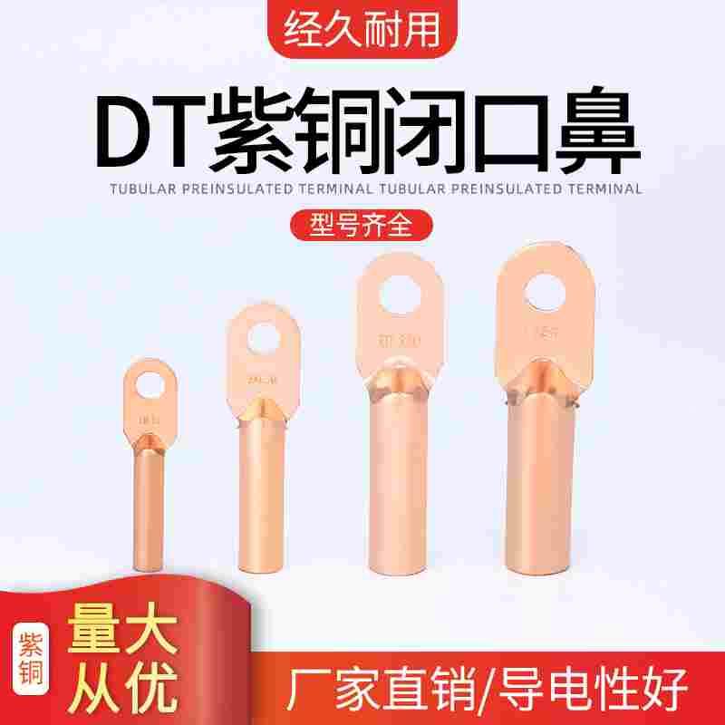 铜鼻子铜接头DT10/16/25/35/50/70-平方接线端子线耳铜线鼻子厂标