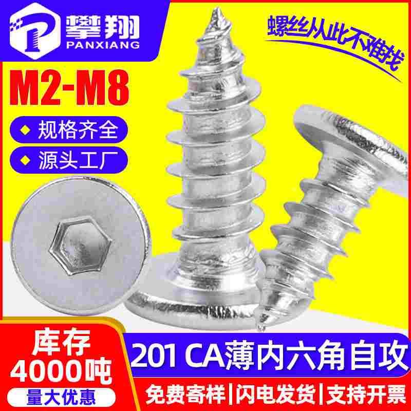 201不锈钢CA内六角薄头自攻螺丝内六方扁平头自攻螺钉M3/M4/M5/M6