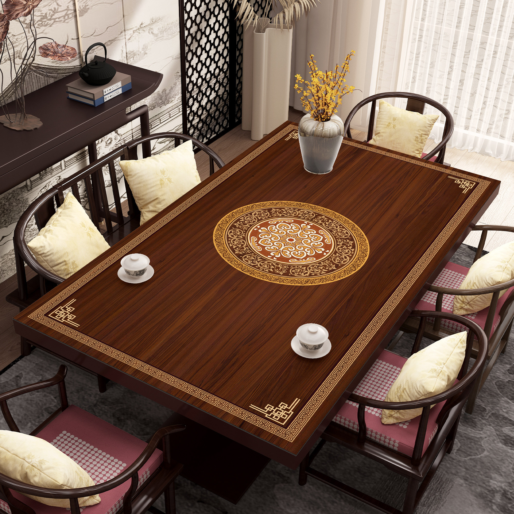 新中式桌布免洗防水防油餐桌垫家用2026新款隔热垫子防烫茶几桌垫,居家布艺,桌布,淘宝优惠券,粉丝福利购,淘宝优惠卷