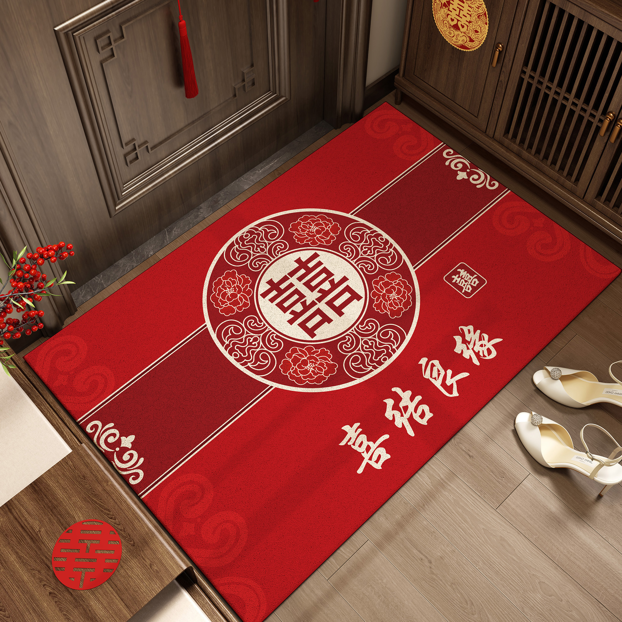结婚门口地垫入户门垫喜庆进门脚垫门口婚房红地毯可裁剪丝圈垫子