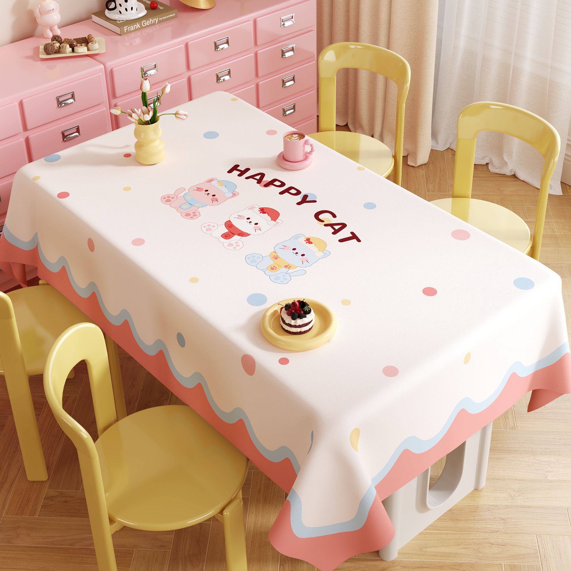 多巴胺餐桌布ins风防水防油防烫免洗桌面垫卡通桌面台布茶几盖布