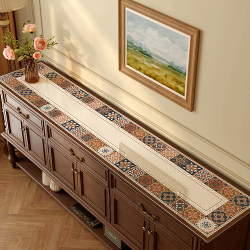 美式餐边柜桌垫电视柜台面保护垫长条桌布防水防烫玄关酒柜保护垫