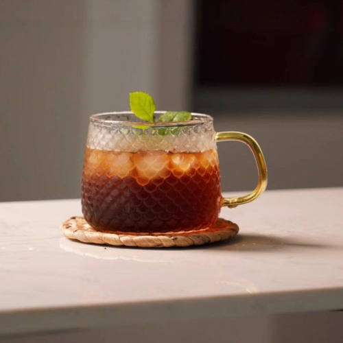 耐冷热玻璃锤纹杯400毫升带把 家用玻璃水杯 茶杯 早餐杯健康