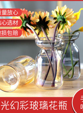 彩色花极光幻彩玻璃花简约透明小清新玻璃插花水养桌面摆件