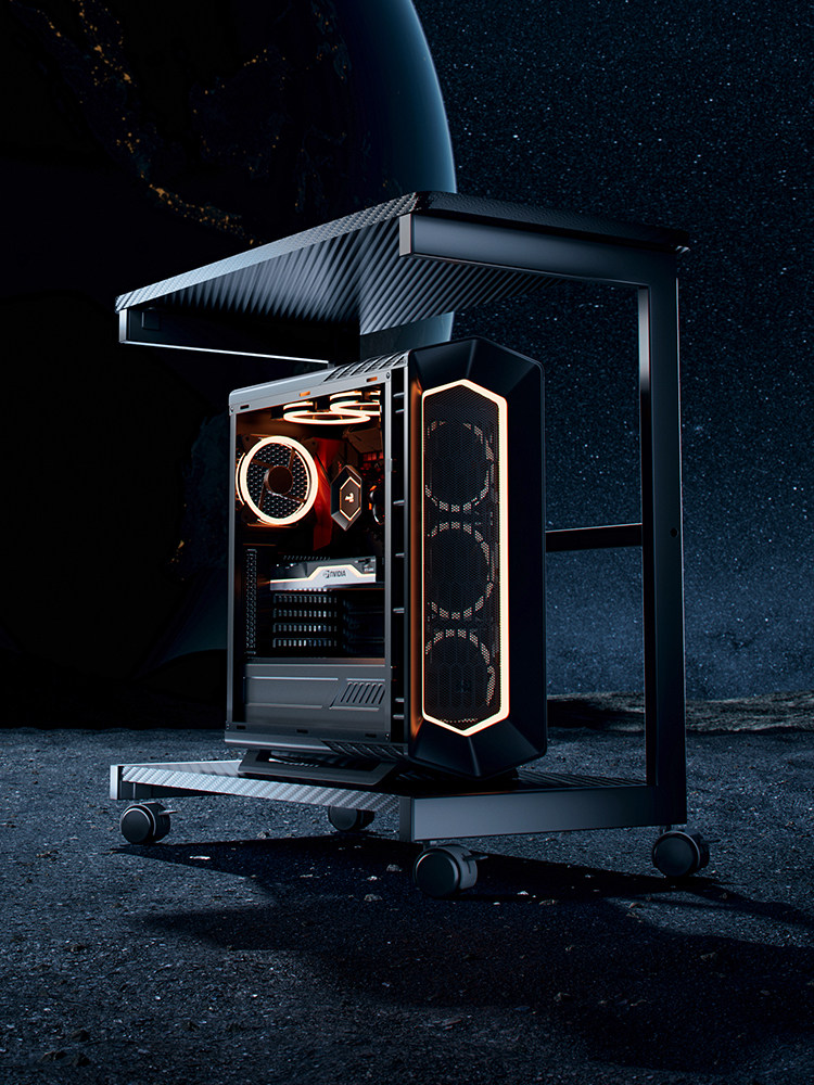 太阳神海景房主机支架可调高度可移动台式电子竞技电脑双层存储架