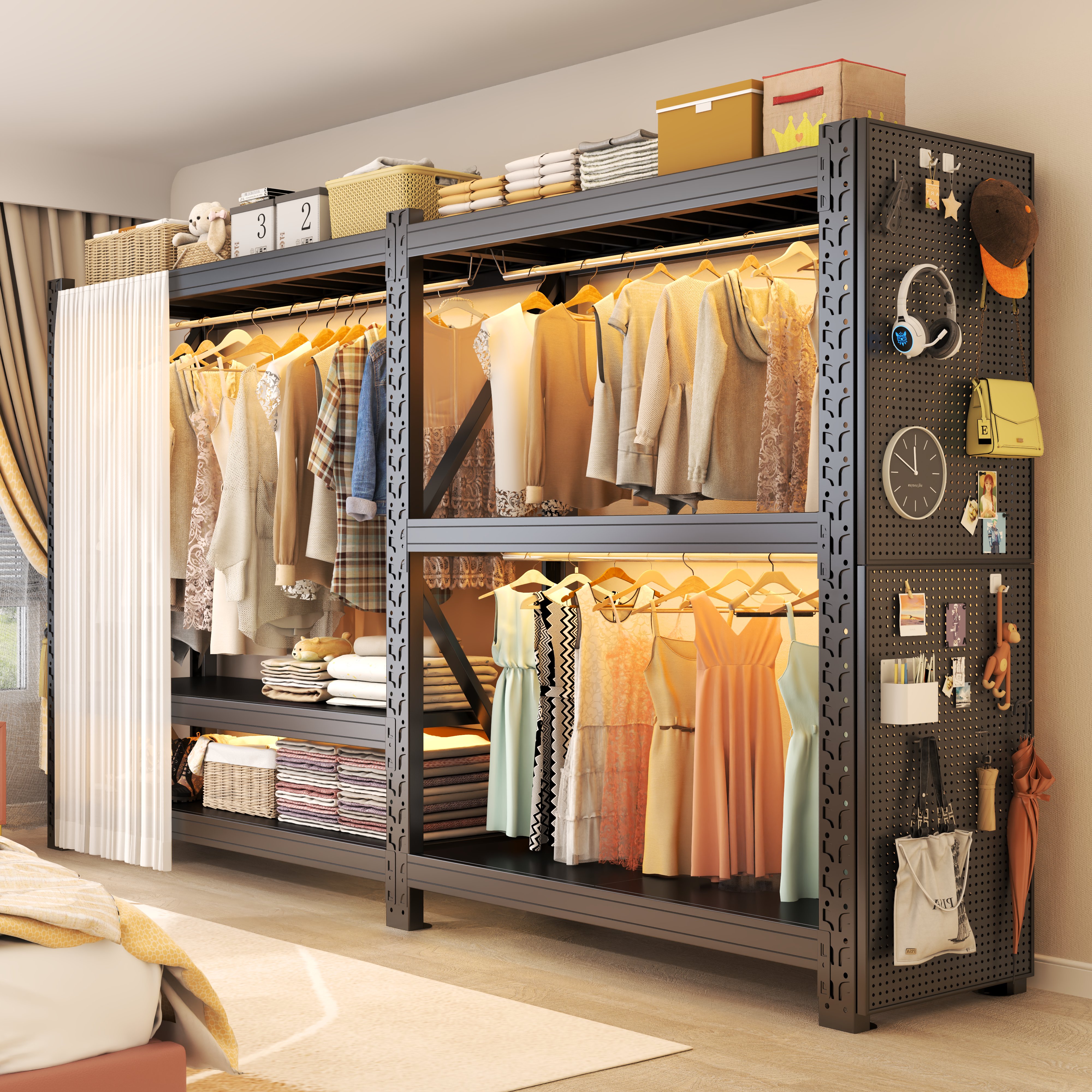 货架衣柜家用简易组装卧室收纳架置物架出租房开放式挂衣架衣帽架