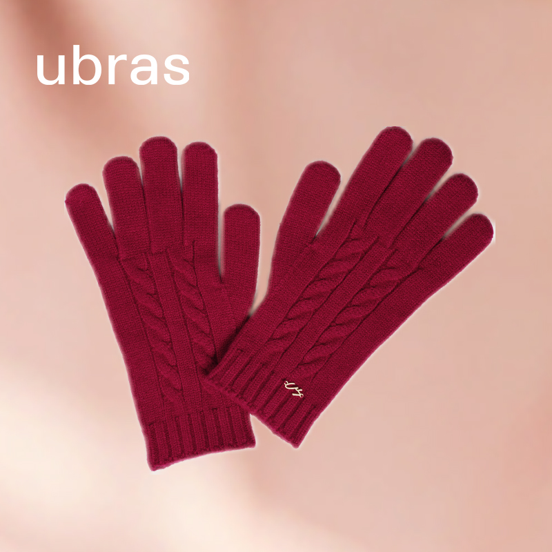 ubras针织绞花通勤保暖手套