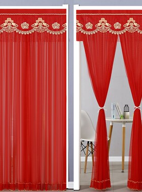 结婚红色门帘免打孔婚房专用隔断布E帘装饰新婚卧室喜字家用遮挡