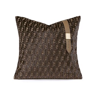 轻奢意式超软抱枕沙发客厅几何图形黑黄肌理配饰绒V料样板间靠枕