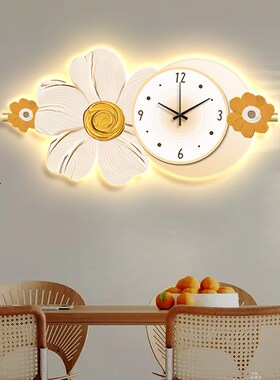 北欧餐厅装饰画leld氛围灯画简约饭厅挂画餐桌背景墙花卉钟表壁画