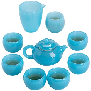 冰蓝琉璃茶d具套装高档手工西施壶功夫茶杯家用主人杯礼盒装日式