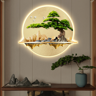 松鹤新中式入户玄幻装饰画正对y门感应灯不规则高级感客厅挂画福