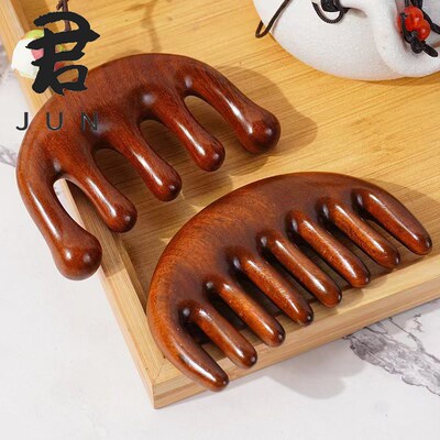 经络按摩梳子檀i木圆润梳齿顺发梳刮痧按摩梳五齿梳便携加厚圆齿