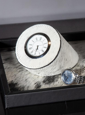 现代极简a轻奢马毛皮质钟表收纳储物盒摆件样板房书房客厅卧室饰