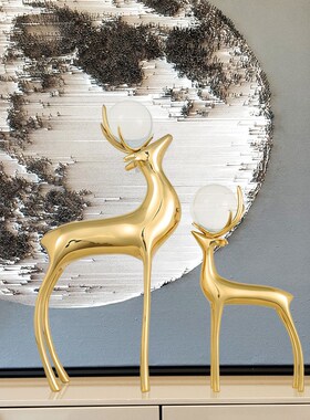 现代轻奢b摆件铜色小鹿家居装饰品创意简约客厅酒柜电视柜工艺品