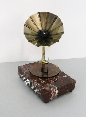 简约现代复古大理石留声机样板间家F居客厅书房创意桌面装饰摆件