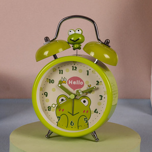 钟意轩卡通儿童闹钟青蛙学生用机械打铃静音小闹钟带W夜灯超大铃